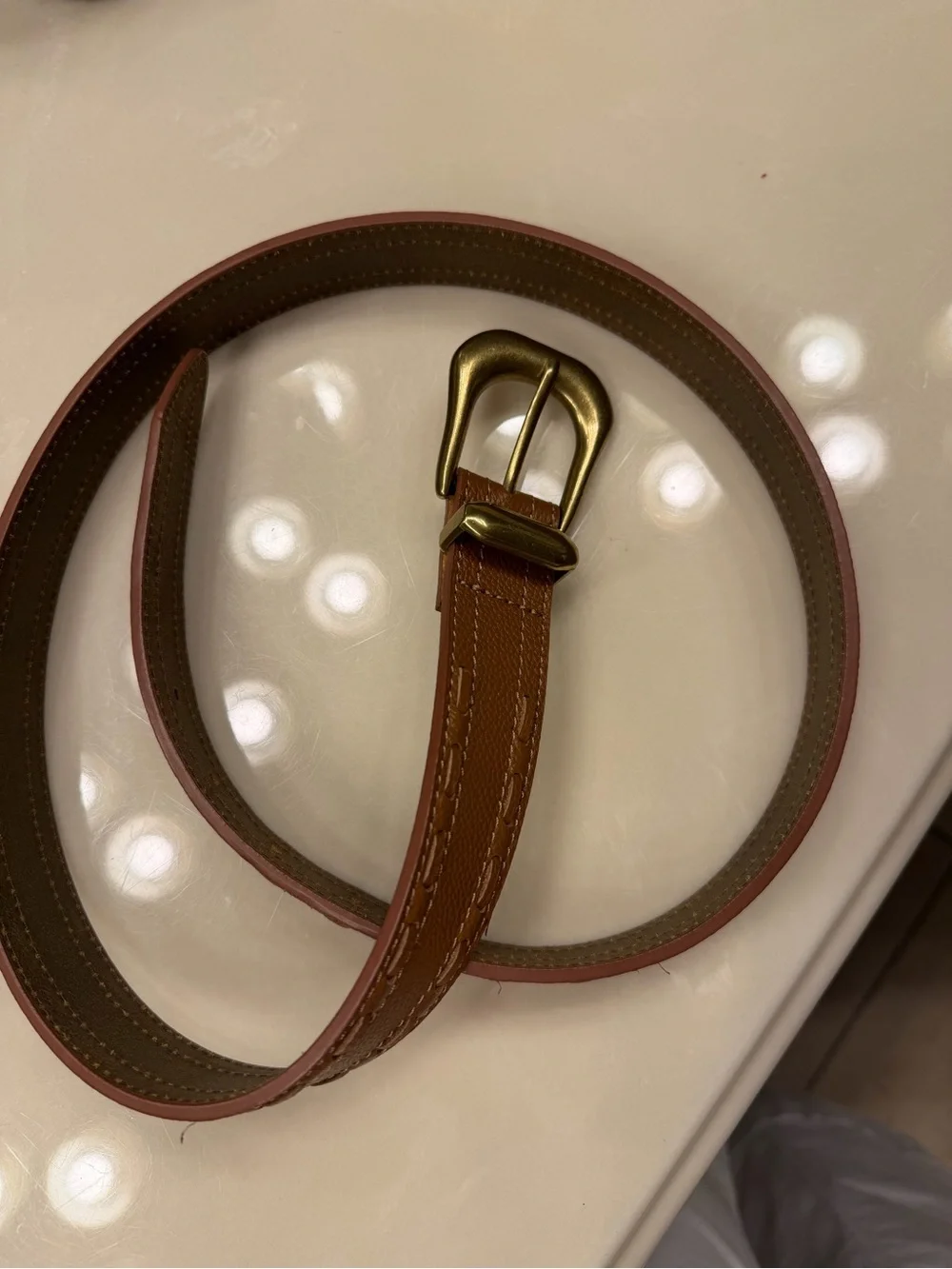 Evereve Double-Wrap Leather Belt in Dusty Rose with Brass Buckle